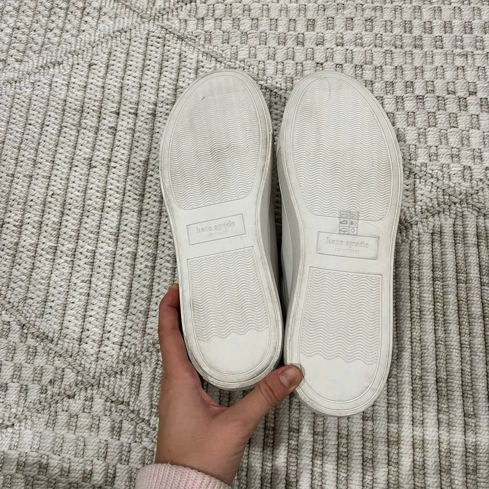 Kate Spade New York Adora Leather White and Gold Sneakers